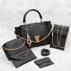 5 Pcs Women's PU Leather Plain Hand Bag Set