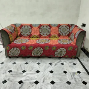 Cotton Quilted Printed Sofa Cover ( Meroon)