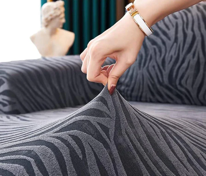 Zebra Velvet Sofa Cover (Grey Colour) - Image 3