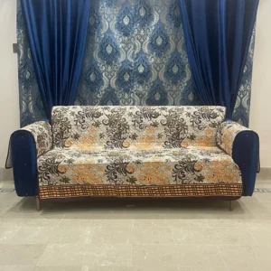 Cotton Quilted Printed Sofa Cover ( New Brown flower)