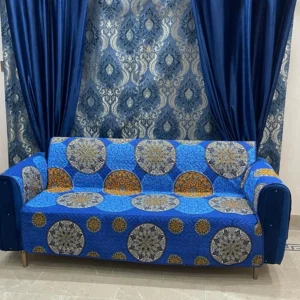 Cotton Quilted Printed Sofa Cover ( New Blue)