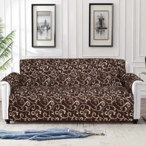 Cotton Quilted Printed Sofa Cover ( Brown Print)