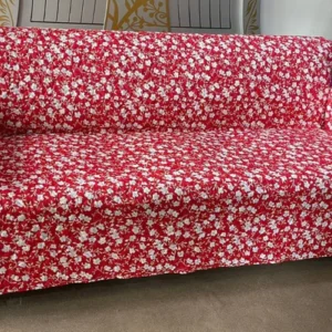 Cotton Quilted Printed Sofa Cover ( Red Print)